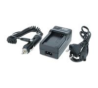 vhbw Cargador Compatible con HP Action CAM AC-200W, AC-200, AC-300W cámara videocámara/batería + Adaptador Coche + LED