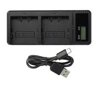 vhbw Cargador Dual USB Compatible con JVC GY-HC550, GY-HC500U, GY-HC550E, GY-HC500SPC cámara videocámara/batería con Pantalla