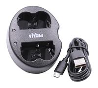 vhbw Cargador Micro-USB Dual Compatible con Canon Optura 200 MC, PI, 20, 50 MC, 10, 100 MC cámara/batería + Cable Micro-USB + LED