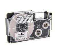vhbw cinta de escritura compatible con Casio KL-200, KL-130, KL-100E, KL-120, KL-1500, CW-L300 impresora etiquetas 8m x 9 mm negro a transparente