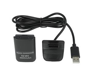 vhbw Kit Carga y Juega Compatible con Microsoft Xbox 360 Controller - 1x Cable de Carga, 1x batería, Negro