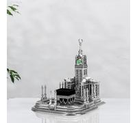 VHD Reloj de mesa réplica de la Gran Mezquita | Figura de Kaaba con reloj de escritorio | Decoración islámica de escritorio | Regalo islámico (plata)