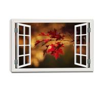 VHdfgTY La vista desde la ventana 117 Cuadro Lienzo Efecto Ventana Bosque Paisaje Natural para Decoración de Salón y Dormitorio 70x105cm Lienzo envuelto