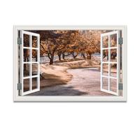 VHdfgTY La vista desde la ventana 24 Cuadro Lienzo Efecto Ventana Vista al Lago Paisaje Natural para Salón Dormitorio Decoración 70x105cm Sin marco