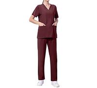 Vhersily 2025-2 PCS - Uniforme Médico con Camiseta y Pantalones Uniformes Médicos Bata Uniformes Sanitarios, rojo, M