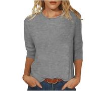 Vhersily 2025 - Camiseta de manga 3/4 para mujer, informal, lisa, cuello en O, mangas tres cuartos, ropa básica para exteriores, ropa de calle sexy, para otoño e invierno, cómoda y versátil, gris, M