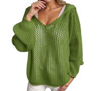 Vhersily 2025 Camiseta perforada Top Suéter Mujer Cuello en V Cálido Hoodie Versátil Suéteres De Punto Sudadera De Color Sólido Con Capucha De Felpa Outerwear, Sexy Streetwear, Para Otoño e Invierno