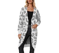 Vhersily 2025 Cárdigan de mujer clásico de punto con botones de manga larga de tipo Aran estampado de leopardo, Y2K, color liso, de baloncesto, para otoño e invierno, cómodo y versátil, gris, L