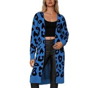 Vhersily 2025 Cárdigan de mujer clásico de punto con botones de manga larga de tipo Aran estampado de leopardo, Y2K, color liso, de baloncesto, para otoño e invierno, cómodo y versátil, turquesa, L
