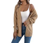 Vhersily 2025 Cárdigan de mujer con capucha abierta en la parte delantera Suéter de punto trenzado liso Abrigos largos gruesos, para otoño e invierno, versátiles para look, fácil de limpiar, A Khaki