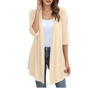 Vhersily 2025 - Cárdigan para mujer con bolsillo, ligero, mangas 3/4, abierto, elegante, informal, de entretiempo, para negocios, trabajo, cortavientos, callejero, para otoño e invierno, beige, XXL