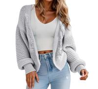 Vhersily 2025 Cárdigan Suéteres con Botones Suéter Elegante Mujer Antiarrugas Camisetas de Cachemira Cardigan para Mujeres de Tela de Lino, para entretiempo, Outerwear, para Otoño e Invierno, gris, M