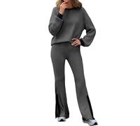 Vhersily 2025 - Chándal de gimnasia para mujer, conjunto de jersey + pantalones, conjunto elegante de color liso, ropa de casa de punto Sportswear de 2 piezas, para entretiempo, cómoda y versátil para