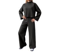Vhersily 2025 Chándal de mujer de vellón con forro, sudadera y pantalones, chándal, de manga larga, cuello redondo, color liso, 2 piezas, conjuntos deportivos cálidos para gimnasio en casa, fitness