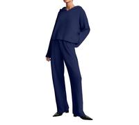 Vhersily 2025 Chándal de mujer elegante con capucha completa de 2 piezas de lana de manga larga y pantalones de cintura pierna ancha completos deportivos otoñal invierno mono trabajado muñeca elástica