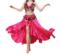 Vhersily 2025 Disfraz de Danza del Vientre Mujer con Cuello en V Vestido Danzadora India Árabe Vestido de Baile Órico Contemporáneo Crop Top Falda Larga Disfraces Carnaval Halloween Vintage Moda, Rosa