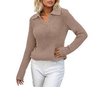 Vhersily 2025 Jersey de punto para mujer, suéter de punto, suéteres de invierno, tamaño grande, con solapa, manga larga, sudadera suelta, color liso, para otoño e invierno, cómodos y versátiles para