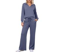 Vhersily 2025 - Juego de 2 piezas para mujer de manga larga, estilo pendular, moderno, elegante, cómodo y versátil, para ocio o uso diario, para casa fitness, entretiempo, negocios, turquesa, L