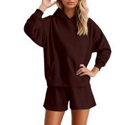 Vhersily 2025 Juego de salón de gran tamaño para mujer Sudaderas con Capucha Sudadera Pantalones Cortos Completo de 2 Piezas Juego de Chándal Otoño Y2K, para Casa Fitness, Media Estación, Negocios