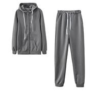Vhersily 2025 - Mono de mujer con cremallera completa, manga larga, con capucha y pantalones de pierna ancha, 2 piezas, con bolsillos, color liso, para otoño e invierno, para caminar, gris, S