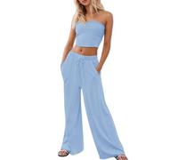 Vhersily 2025 Mono sexy de dos piezas para mujer, de verano, sin tirantes, top y pierna ancha, cintura baja, Y2K, Hip Hop Punk, Streetwear, Workout Running Bodybuilding deportivo, para noche