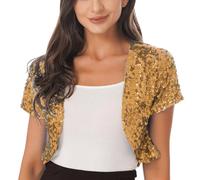 Vhersily 2025 ofertas - Cárdigan Mujer Chaqueta Jacket Abrigo con Lentejuelas Chaleco Cardigan de Fiesta Ceremonia Baile Performance Top Bolero Outwear Shrug de Club Cóctel, dorado, Talla única