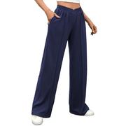 Vhersily 2025 Pantalones de yoga para mujer de cintura alta con 2 bolsillos alargados pierna ancha trabajo trabajo control abdominal suelto recto, para otoño e invierno, para usar nuevo semestre, azul