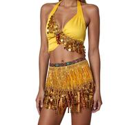 Vhersily 2025 Ropa de Danza del Vientre Mujer Disfraz Danzadora Vientre Oriental Sujetador Cinturón Belly Dance Outfits Disfraces Carnaval Halloween Vintage Moda Slim Fit Regalo Año Nuevo, C Gold