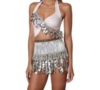 Vhersily 2025 Ropa de Danza del Vientre Mujer Disfraz Danzadora Vientre Oriental Sujetador Cinturón Belly Dance Outfits Disfraces Carnaval Halloween Vintage Moda Slim Fit Regalo Año Nuevo, C Silver