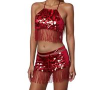 Vhersily 2025 Ropa de Danza del Vientre Mujer Disfraz Danzadora Vientre Oriental Sujetador Cinturón Belly Dance Outfits Disfraces Carnaval Halloween Vintage Moda Slim Fit Regalo Año Nuevo, B Red