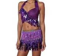 Vhersily 2025 Ropa de Danza del Vientre Mujer Disfraz Danzadora Vientre Oriental Sujetador Cinturón Belly Dance Outfits Disfraces Carnaval Halloween Vintage Moda Slim Fit Regalo Año Nuevo, C Púrpura