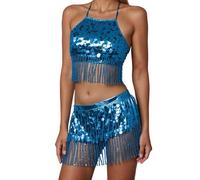 Vhersily 2025 Ropa de Danza del Vientre Mujer Disfraz Danzadora Vientre Oriental Sujetador Cinturón Belly Dance Outfits Disfraces Carnaval Halloween Vintage Moda Slim Fit Regalo Año Nuevo, B azul