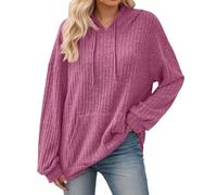 Vhersily 2025 Sudadera con Capucha Mujer Color Sólido Cordón Bolsillos Hombros Caídos Camiseta Manga Larga Clásica Hoodie Tiempo Libre Deporte Fitness Outdoor Basic Sportswear, para Otoño e Invierno