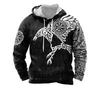 Vhersily 2025 Sudadera de hombre con Capucha Vikings Tattoo Norse Mythology 3D Vikingo Mito Nórdico Viking Halloween Hip Hop Chaqueta Punk Manga Larga Deportiva Activa Techwear Y2K para Correr
