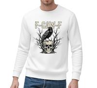 Vhersily 2025 Sudadera de hombre sin capucha estampada con calavera y cuervo sudaderas de gran tamaño Otoño Invierno Cálido Suéter de Manga Larga para Halloween Sudadera Streetwear Suave Cómodo