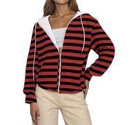 Vhersily 2025 Sudadera de rayas para mujer, informal, con capucha, cálida chaqueta de invierno con cremallera, con cordón, para el tiempo libre, Y2K, otoño e invierno, versátil para look, fácil de