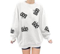 Vhersily 2025 - Sudadera para mujer con estampado fantasma, lisa, manga larga, cuello redondo, Baggy Sweater Tops Going out Clothes, Slim Streetwear, Basic Outerwear, Otoño Invierno, Color blanco., L