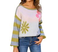 Vhersily 2025 Suéteres de mujer de tamaño grande Elegante Otoño Invierno Camiseta Impresión Tops Moda Sweater Cuello Redondo Pullover Manga Larga Suave Suéter de Trabajo Versátil para Look, Fácil de