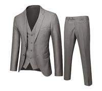 Vhersily 2025 Traje de Hombre Elegante Blazer, Chaleco y Pantalones 3 Piezas Traje Esmoquin Ceremonia Tailleur Business Boda Vestidos Algodón Modernos Cómodos Trabajo Otoño Invierno, gris, M