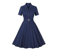 Vhersily 2025 Vestido de mujer vintage de manga corta con botones de línea casual 50 60S Vestidos de patinador para Oktoberfest, cómodo, de moda, traje tradicional bávaro renacentista, azul marino