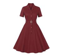 Vhersily 2025 Vestido de mujer vintage de manga corta con botones de línea casual 50 60S Vestidos de patinador para Oktoberfest, cómodo, de moda, traje tradicional bávaro renacentista, rojo, XL