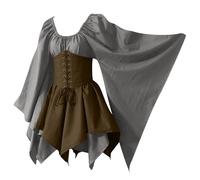 Vhersily 2025 - Vestido irlandés para mujer, estilo victoriano, corto, con corsé y mangas acampanadas, para Oktoberfest, Oktoberfest, Halloween, gris, M