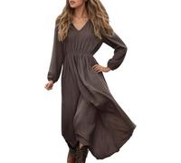 Vhersily 2025 Vestidos Largos Boho Vintage Cuello en V Flores Maxi Casual Primavera Mangas Largas Vestido Floral Western Country Vestido Gasa, Estilo Rural y Campestre, Cómodo y Versátil para Look