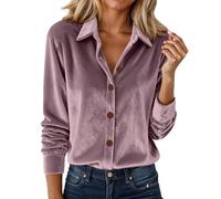 Vhersily 2026 Camiseta de terciopelo para mujer, con botones, cuello en V, manga larga, camisas suaves y cómodas sueltas de noche, elegantes, ligeras, modernas, cálidas, suaves, sexys, clásicas, para