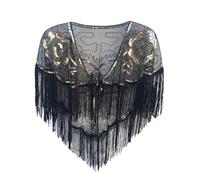 Vhersily 2026 Chal Mujer con Borlas y Lentejuelas para Ceremonia Estilo Art Deco Envolvente, Tops Nochevieja de Noche Vintage Discoteca Color Sólido Rave Party Club Use Lentejuelas para Fiesta, Gold 2