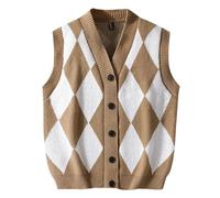 Vhersily 2026 - Chaleco de punto para hombre, sin mangas, cuello en V, color liso, con botones, elegante, para fiesta, moda, noche, clásico, vintage, para casa, oficina, verde caqui, L