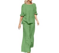 Vhersily 2026 conjuntos de verano de 2 piezas para mujer Plus Size Top y pantalones de manga corta con cuello en O, conjunto casual a juego conjuntos elegantes playa trabajo vacaciones talla grande