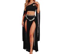 Vhersily 2026 Disfraz de Danza del Vientre Mujer Completo Top Corto Pantalones Falda Gasa Mangas Desmontables Danza Étnica para Oriental Disfraces Carnaval Fiesta Vibrante para Party Club, De color