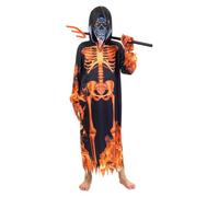 Vhersily 2026 Disfraz de Halloween Niño Vestido Zombi Segador para Niños Disfraz Esqueleto Llamas con Impresión Halloween Niño para Adultos Disfraz Slim Fit Cumpleaños Fiestas temáticas, naranja., S