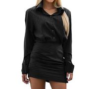 Vhersily 2026 Juego de minifaldas a rayas sexy para mujer con solapa de un solo pecho, camisas, faldas de paquete a la moda, primavera y verano, 2 piezas, elegante y elegante paso en cualquier lugar